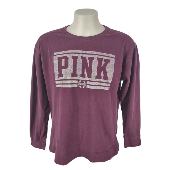 PINK Victoria's Secret Tops - Pink Victorias Secret Sweatshirt Women Large Graphic Plum Purple Crewneck Fleece